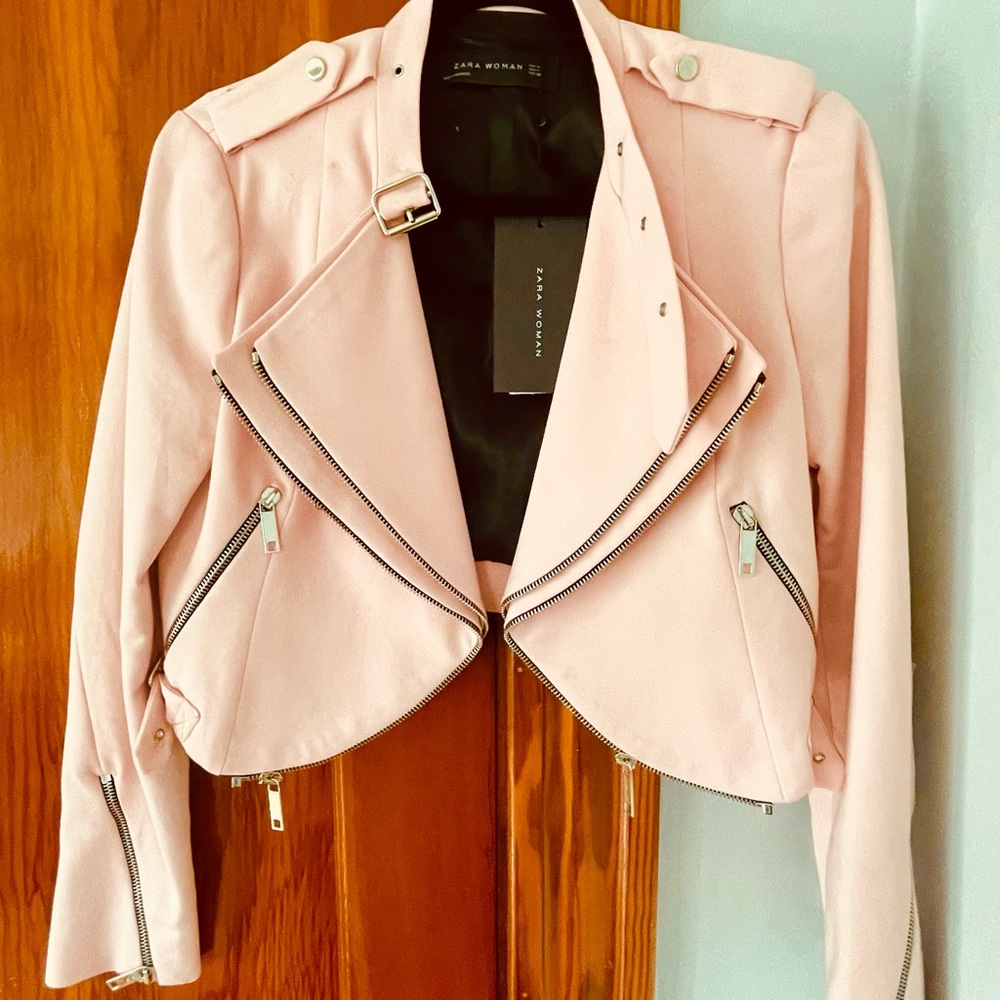 💗 Zara Woman Pink Cropped Moto Jacket (NWT, Size M)